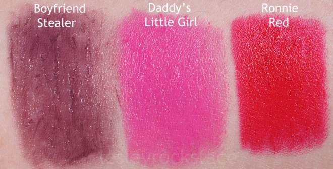 Photo taken outdoors in natural sunlight. Lipsticks swatched on NC15 skin.