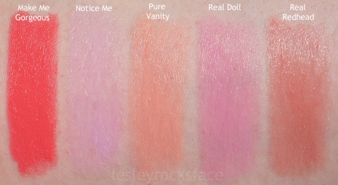 Photo taken outdoors in natural sunlight.  Lipsticks swatched on NC15 skin.